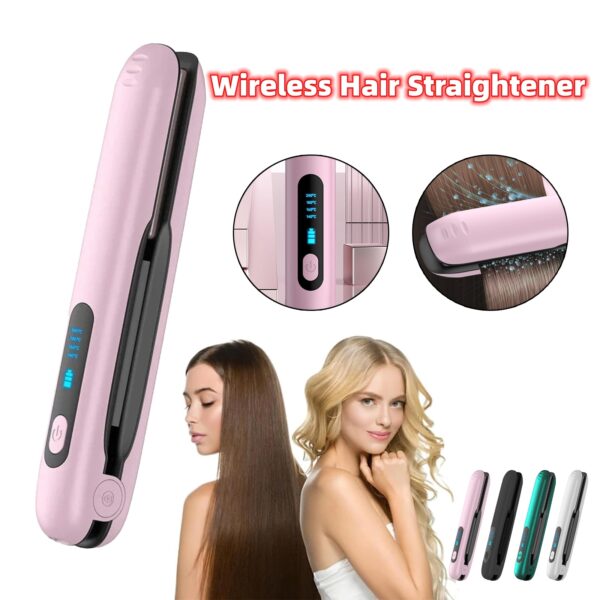 Portable Wireless Hair Straightener & Curler 2-in-1, USB Rechargeable, 4 Heat Levels, 5000mAh