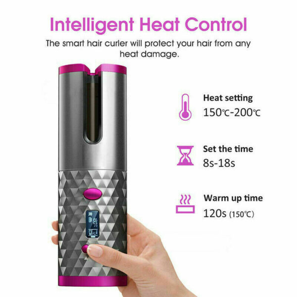 LCD Display Cordless Automatic Rotating Hair Curler, USB Rechargeable, Fast Curling with Safe Comb - Image 8